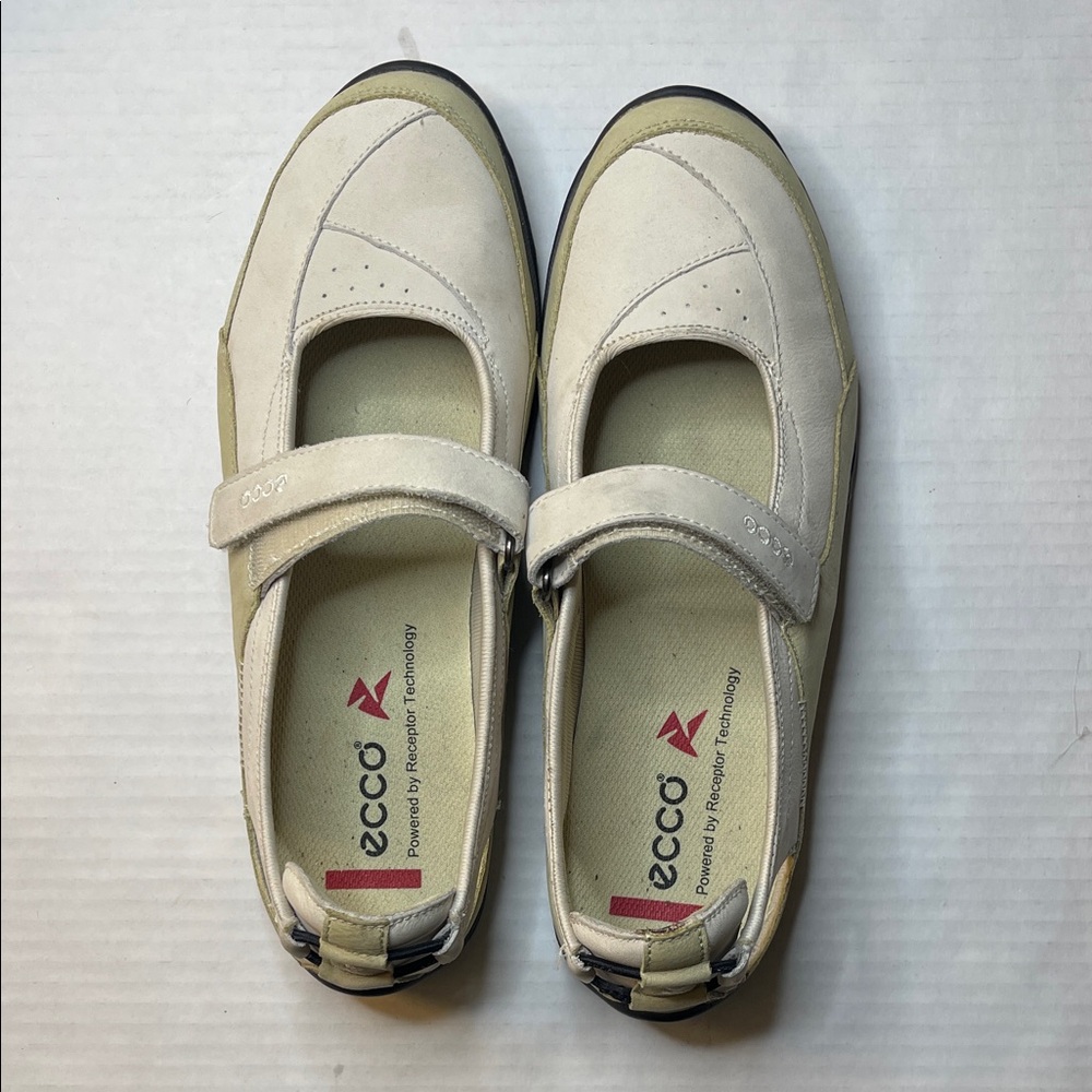 ECCO Womens Size EU‎ 40 Hook & Loop Mary Jane Cream Comfort Shoes Flats